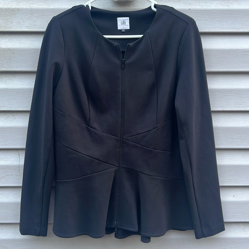 Cabi | Black Crisscross Peplum Slimming Effect Knit Blazer Jacket size Small